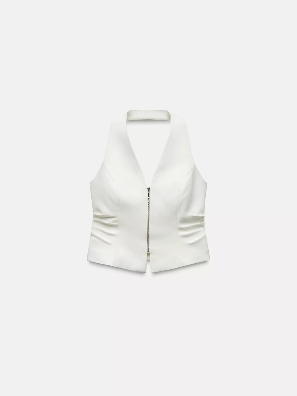 Zara White Tailored Sleeveless Zip Vest